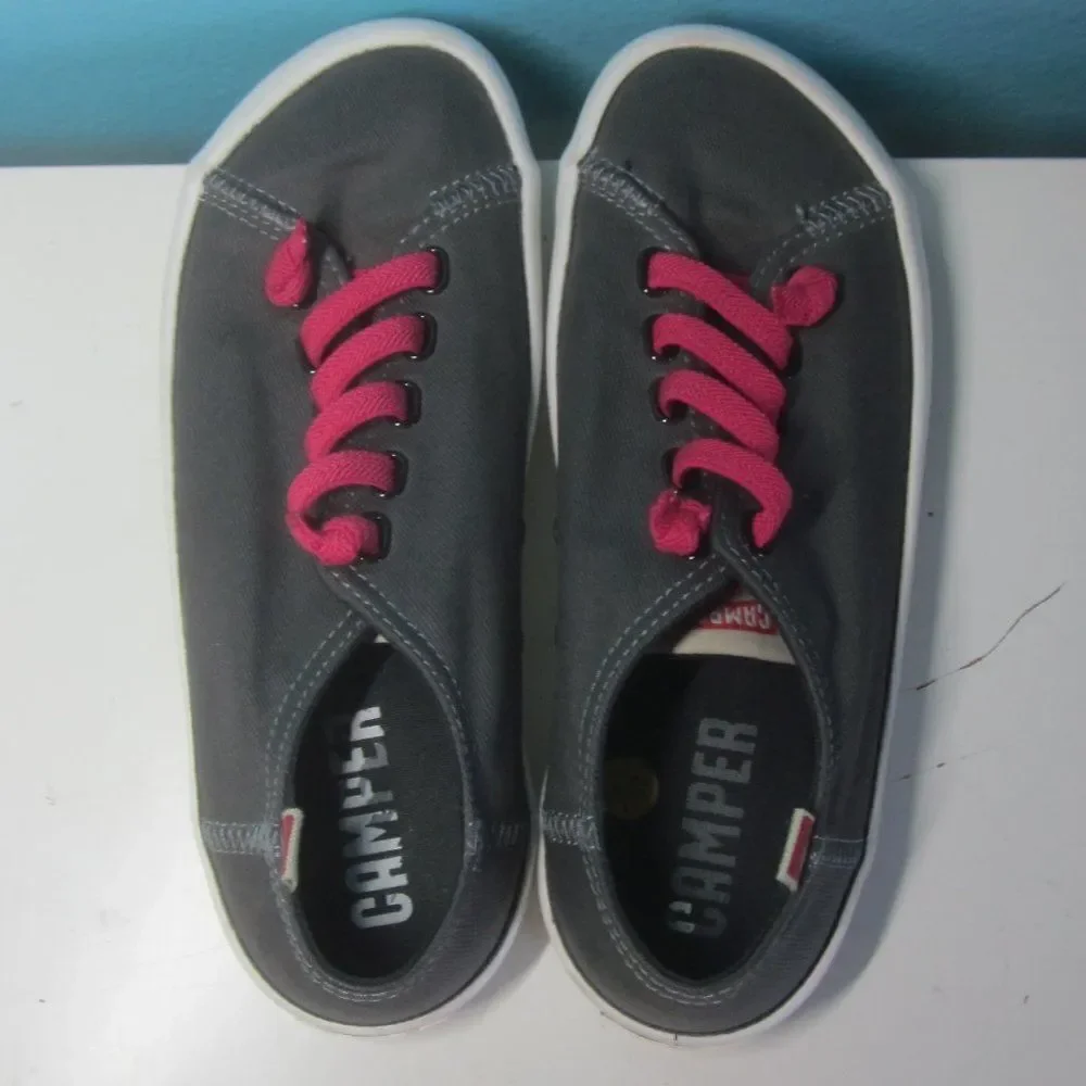 Camper Peu Unisex Size 36 Womens 5.5 Gray Canvas Slip On Sneakers Pink Laces